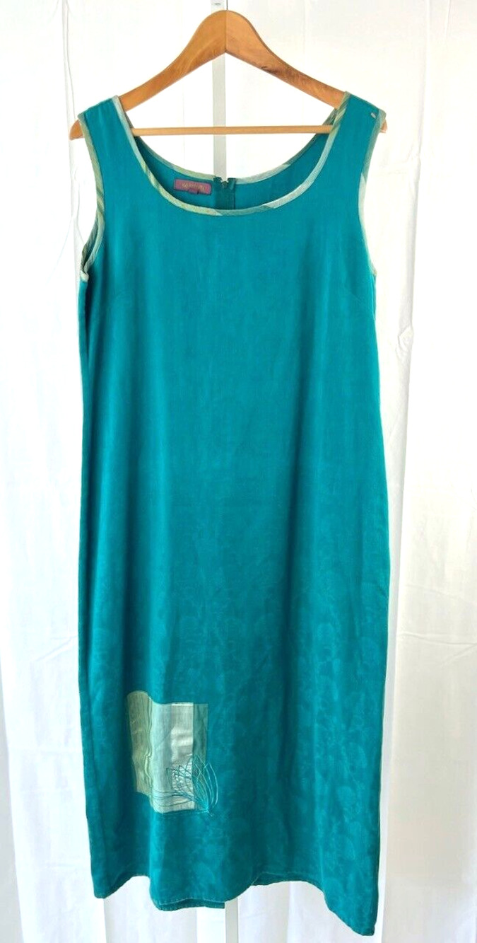NID D'ABEILLE France 4 L Sleeveless Shift Dress Midi Scoop Neck Teal Blue Green